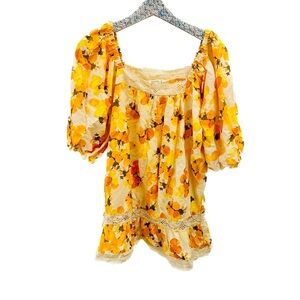 Nicole Miller Artelier Tunic large orange print peasant crochet linen NWT